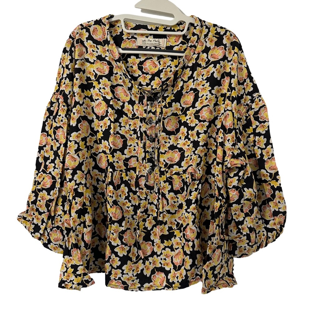 Free People Highlander Blouse in Dark Floral Combo Size Medium